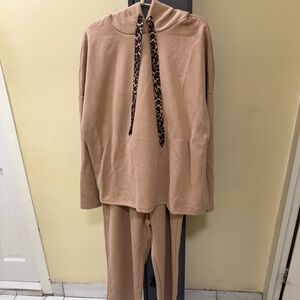 Women's Tan Sweater with Leopard Print Tie 2 piece set